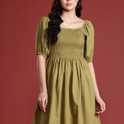 all about you Cotton Smocked Detail Fit & Flare Dress-image-12