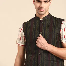 Anouk Men Black Woven Design Nehru Jacket-57