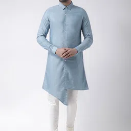 KISAH Men Blue & White Solid Kurta with Churidar-picture-1