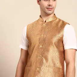Anouk Men Brown Jacquard Nehru Jacket-50