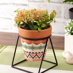 Aapno Rajasthan Brown Printed Ceremic Pot with Stand-13