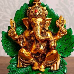 eCraftIndia Green & Gold-Toned Lord Ganesha Handcrafted Showpiece-image-9
