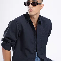 glitchez Seersucker Relaxed Fit Shirt-image-59