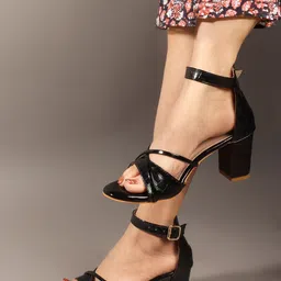 Carlton London Women Party Block Heel Sandals with Buckles-15