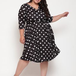 Amydus Women Plus Size Black & White Polka Dot Wrap Dress-image-101