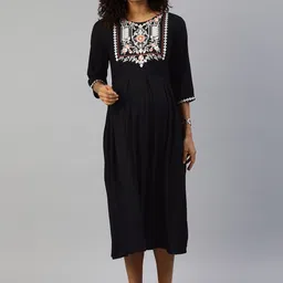 MomToBe Women Black Solid A-Line Maternity Nursing Sustainable Dress-image-55