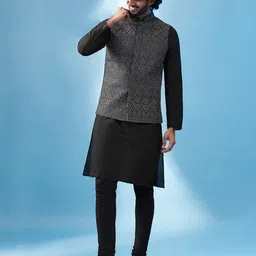 KISAH Mandarin Collar Kurta with Pyjamas And Nehru Jacket-picture-57