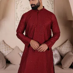 Lightpole Geometric Embroidered Sequinned Straight Kurta-image-1