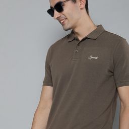 HERE&NOW Men Taupe Polo Collar Pure Cotton T-shirt-image-44