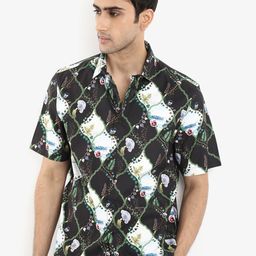 RARE RABBIT Abstract Printed Comfort Cotton Casual Shirt-image-0