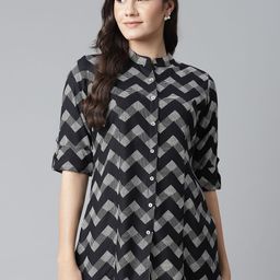 Divena Women Black & White Geometric Printed Casual Shirt-image-48