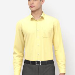 Peter England Elite Men Yellow Solid Cotton Formal Shirt-image-99
