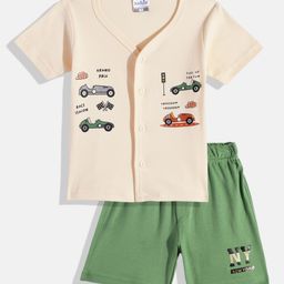 Kidszi Infant Boys Printed Pure Cotton Jhabla With Shorts-image-91