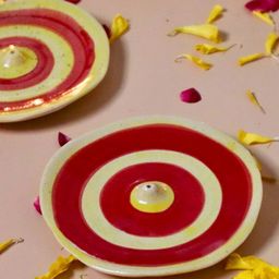 WEAVING HOMES Red & Yellow Printed Ceramic Agarbati Stand-19