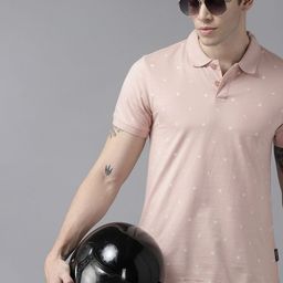 Roadster Men Beige Printed Polo Collar Pure Cotton T-shirt-image-100