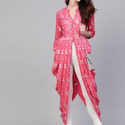Pannkh Women Pink & Silver Printed A-Line Kurta-30