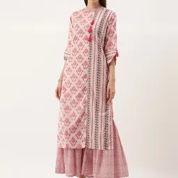 FABRIC FITOOR Women Pink Printed Kurta with Sharara-image-34
