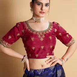 VISHNU WEAVES Floral Embroidered Padded Saree Blouse-image-51