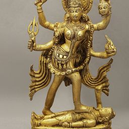 Exotic India Gold Toned Goddess Kali Brass Showpiece-image-49