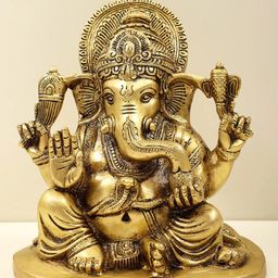 Exotic India Gold Toned Lord Ganesha Brass Showpiece-image-52