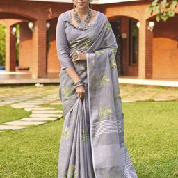 Mitera Floral Embroidered Linen Blend Banarasi Saree-picture-8