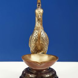 Exotic India Gold Toned Mayur Peacock Lamp Idol Showpiece-image-28