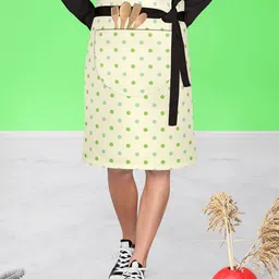 ArtzFolio Cream-Colored & Green Printed Waist to Knee Apron-29