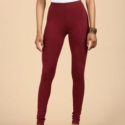 De Moza Women Maroon Solid Churidar-Length Cotton Leggings-25
