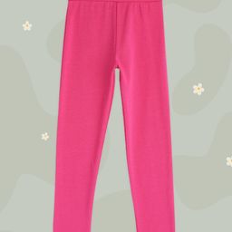 HERE&NOW Girls Pink Solid Pure Cotton Ankle Length Leggings-image-59