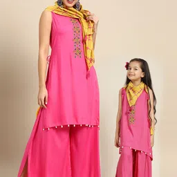 Sangria Girls Embroidered Kurta with Palazzos & Scarf-image-4