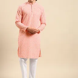 Anouk Men Peach-Coloured Ethnic Motifs Embroidered Pure Cotton Kurta with Pyjamas-18
