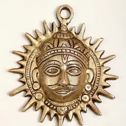 Exotic India Gold-Toned Brass Surya Dev Wall Hanging-image-14
