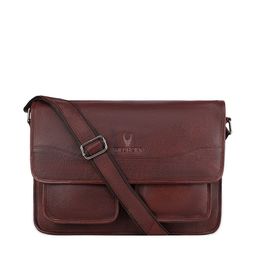WildHorn Men Maroon Textured Genuine Leather Messenger Bag-image-6