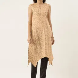 Ethnovog Women Beige  Brown Printed Made To Measure A-Line Kurta-image-97