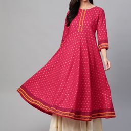 YASH GALLERY Women Pink & Golden Printed Anarkali Kurta-picture-58