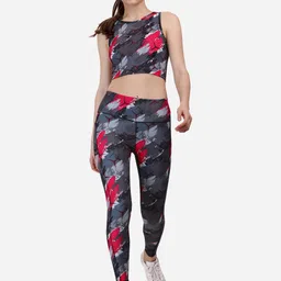 Soie Abstract Printed Sleeveless Sports Tights & Crop Top-image-6