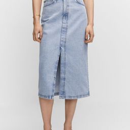 MANGO Pure Cotton Denim Straight Front Slit Midi Skirt-image-95