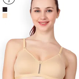 Floret Beige & Black Solid Pack Of 3 Non-Wired T-shirt Bra Katrina_Skin-Black-Skin_40B-image-24