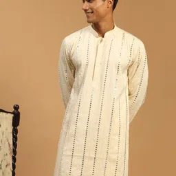SHRESTHA BY VASTRAMAY Men Cream-Coloured Mirror Work Kurta-picture-10