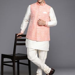 Manu Men Pure Cotton Kurta & Churidar with Jacket-image-85