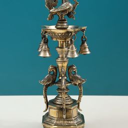 Exotic India Peacock Lamp with Bells Pooja Essential-image-47
