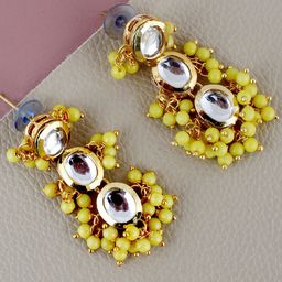 LUCKY JEWELLERY Gold-Plated Kundan-Studded Oval Chandbalis-image-88