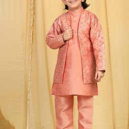 Aj DEZInES Boys Peach-Coloured  Woven-Design Sherwani Set-picture-42