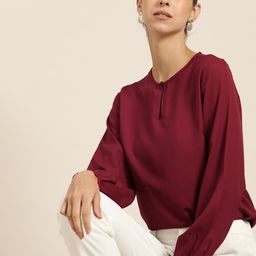 her by invictus Maroon Solid Keyhole Neck Regular Top-image-86