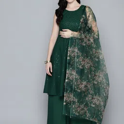 Jompers Women Embroidered Sequinned Kurta & Palazzos With Dupatta-10