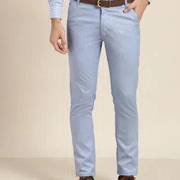 SOJANYA Men Blue Smart Fit Solid Formal Trousers-image-79