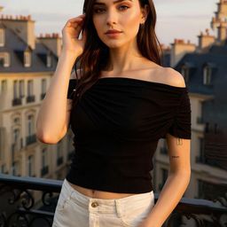 ZUMMER Women Ribbed Off-Shoulder Layered Bardot Crop Top-image-2