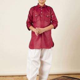 Aj DEZInES Boys Maroon Pure Cotton Kurta with Salwar-11