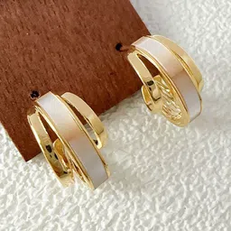 FIMBUL Gold-Plated Textured Dual Line Half Hoop Earrings-image-17