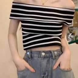 StyleCast Black Girls Striped Off-Shoulder Bardot Crop Top-image-76